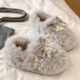 Cotton slippers for women, winter indoor home, warm, non-slip, thick-soled, cute bow bag, plush postpartum cotton shoes