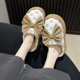 Waterproof cotton slippers Women's autumn and winter indoor and outdoor wearing fashion bow thick bottom non -slip and velvet warm home slippers
