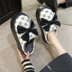 Waterproof cotton slippers Women's autumn and winter indoor and outdoor wearing fashion bow thick bottom non -slip and velvet warm home slippers

