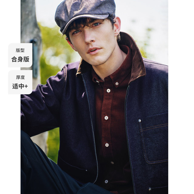 Navigare Italian small sailboat Bath style denim jacket autumn and winter new lapel cotton jacket thermal jacket