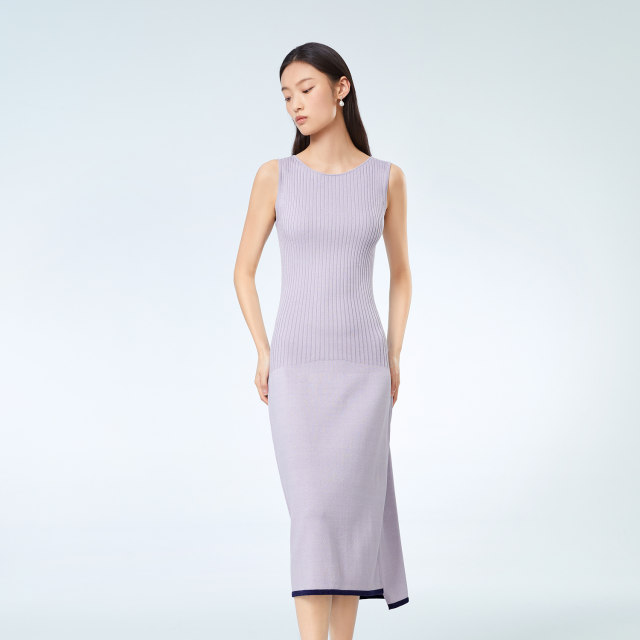 OVV spring and summer hot selling women's casual modern and fashionable contrasting color slim-fit knitted vest dress

