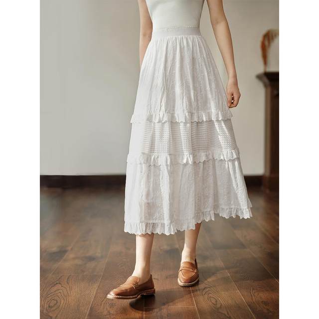 Inman French retro skirt for women 2025 spring new elastic high waist A-line white cake umbrella skirt