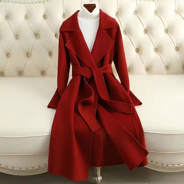 Double-sided wool coat for women mid-length over-knee slim fit 2025 autumn and winter new Korean version of small wool coat