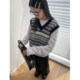 SIXI Sixi Home Autumn Long Island Pier Retro Striped Knitted Vest Women Loose Laminated Silhouette Vest