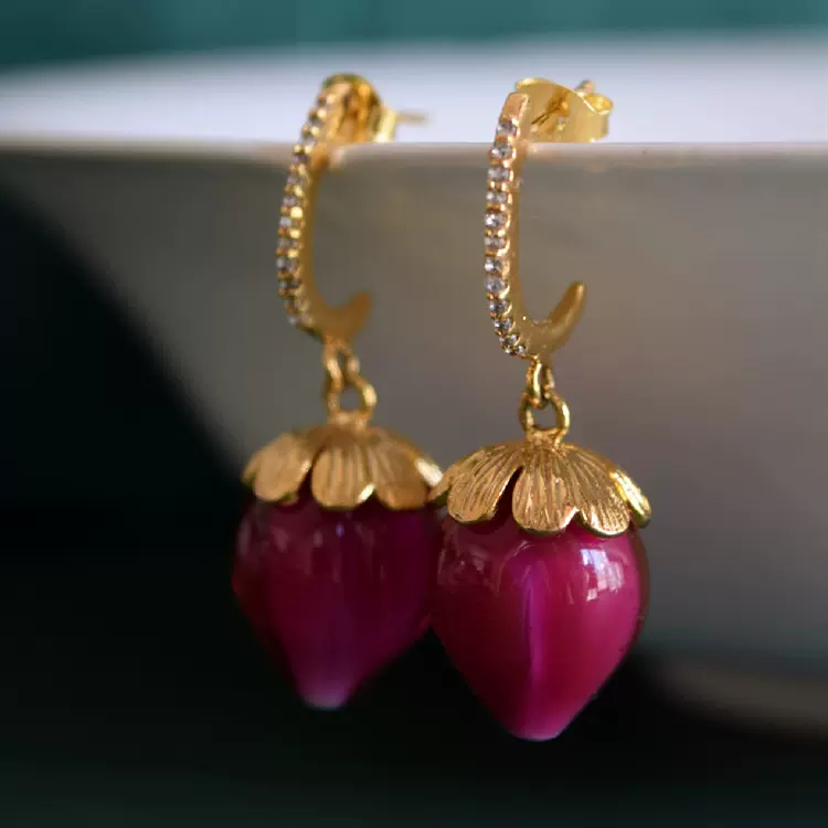 泥泥珠宝台湾设计师手工制作琉璃瑠璃耳环樱桃子纯银耳坠