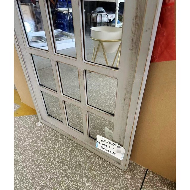 Promotional foreign trade original order American retro distressed wooden peaked window-type wall-mounted decorative mirror 60*120cm