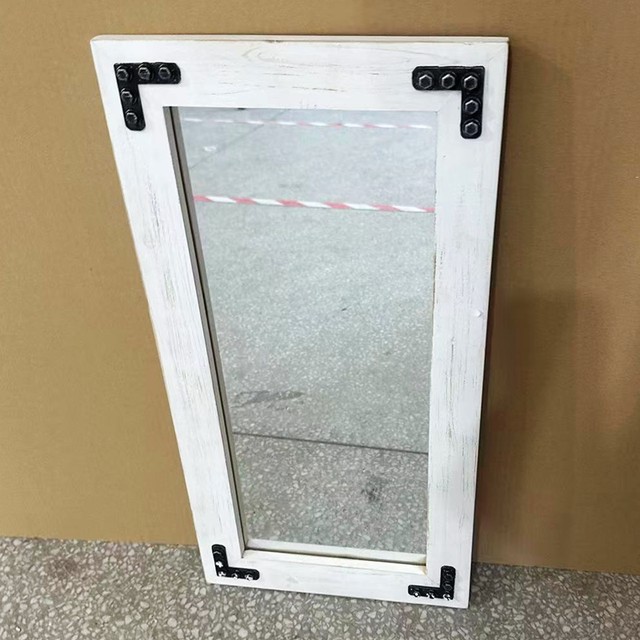 Promotional foreign trade original American retro distressed wooden frame rectangular wall-mounted decorative mirror 31*62cm