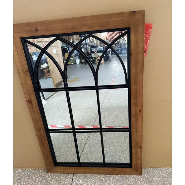 Promotional foreign trade original order American country style retro wooden frame iron decorative wall hanging mirror 61*92cm