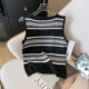 Summer sleeveless U-neck striped ice silk knitted vest women's design sleeveless breast-covering suspender top