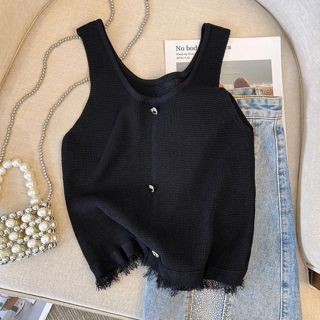 French large size ice silk knitted bottoming shirt sleeveless top for women who are fat in summer, slimming inside and wearing camisole outside