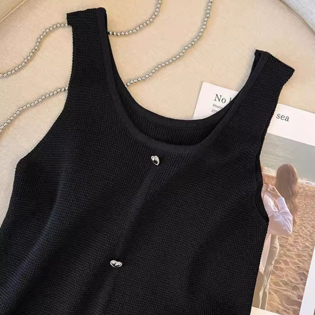 French large size ice silk knitted bottoming shirt sleeveless top for women who are fat in summer, slimming inside and wearing camisole outside