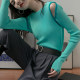 Contrasting off -shoulder hollow sweater European and American autumn new women's top long -sleeved bottoming shirts wearing women's tide