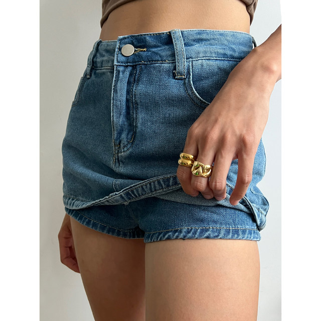 wsstudios European and American style retro old denim skirt women's A-line high-waisted hot girl hip-proof short skirt