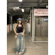 MLS Huadao Chronicle Korean printed wide-leg jeans for women in spring niche design loose floor-length casual pants