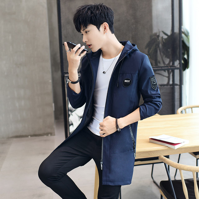Men's coat spring and autumn new Korean style slim trend handsome mid-length windbreaker men's thin casual jacket