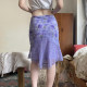 SWEETOWN Purple Flowers #Gentle Sweet Floral Spliced ​​Mid-Long Skirt French Pastoral Vacation Slim Skirt
