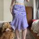 SWEETOWN Purple Flowers #Gentle Sweet Floral Spliced ​​Mid-Long Skirt French Pastoral Vacation Slim Skirt
