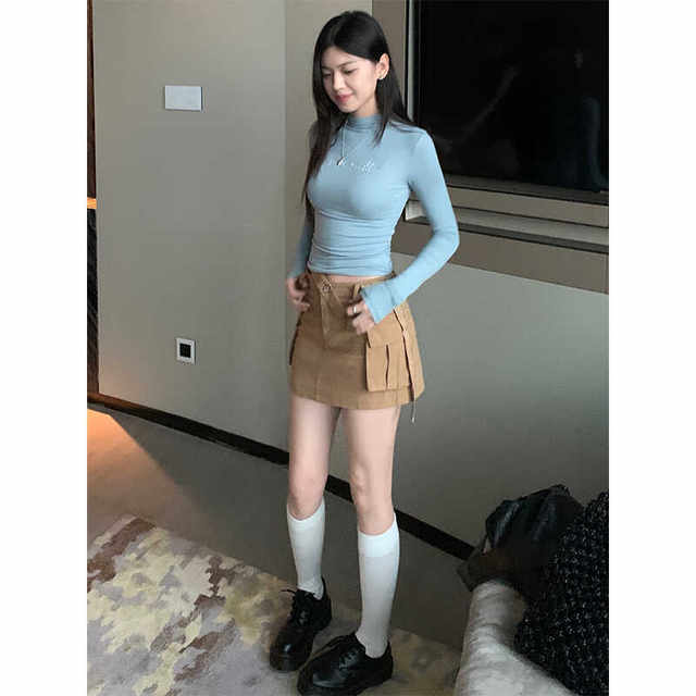 Retro high-waist denim skirt and short skirt for women autumn design hot girl tight A-line hip-pack work skirt
