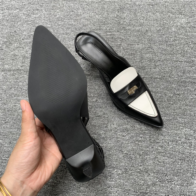 Foreign trade early spring single shoe female new pointed French -style Baotou color -colored small gold coins after empty sandals