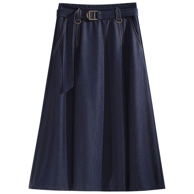 High-waisted casual lace-up denim A-line skirt mid-length skirt 2025 spring and summer fashionable versatile slim skirt