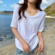 Green V-neck front shoulder short-sleeved T-shirt women's 2025 summer new loose large size slim half-sleeved base top