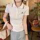 Small fragrance style white polo neck short-sleeved T-shirt for women in summer 2025 new design niche slim shoulder top