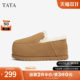 TATA, her retro brown hairy shoe women's shoes with velvet snow boots, bread shoes, warm cotton shoes 24 winter new