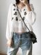 2021 lantern sleeve chiffon stitching female knitted hook flowers hollow cardigan spring and summer embroidered small blouse shawl