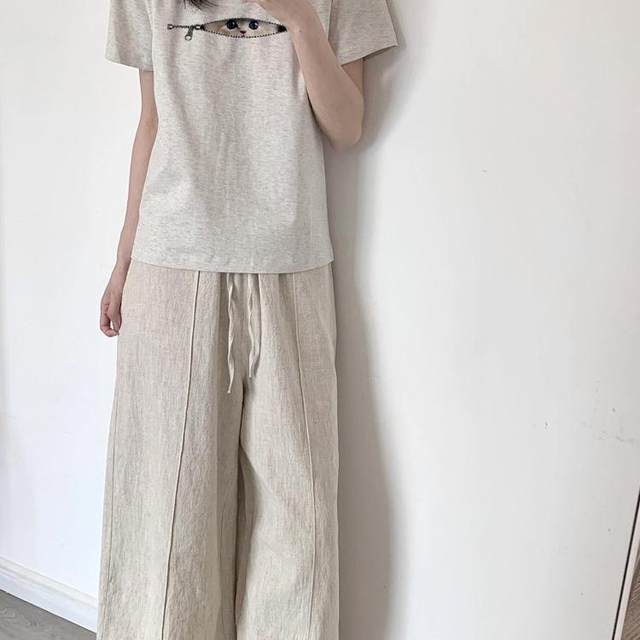 Women's 2025 new hot summer American slim fit slim gray large-size pure cotton top trendy
