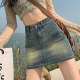 Retro denim skirt female summer skirt high -waisted retro -anti -light skirt A -line hip slimmer super short skirt