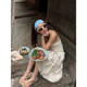 PlaceOrder retro illustration floral pleated skirt for women in summer low waist slim and versatile A-line skirt mid-skirt
