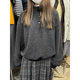 Retro contrasting striped turtleneck sweatshirt for women in winter lazy style plus velvet thickened single-breasted loose pullover top
