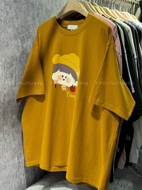 Japanese retro cartoon printed cotton short-sleeved T-shirt for women summer 2024 new hot style loose half-sleeved Hong Kong style top