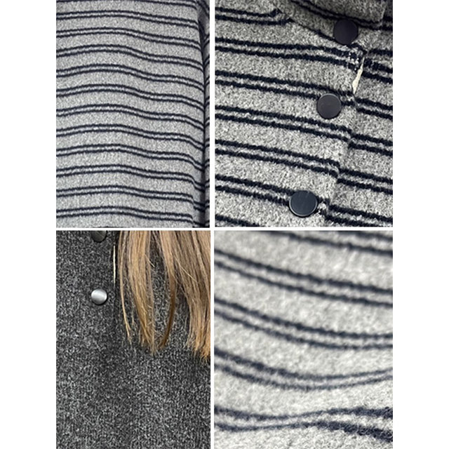 Retro contrasting striped turtleneck sweatshirt for women in winter lazy style plus velvet thickened single-breasted loose pullover top
