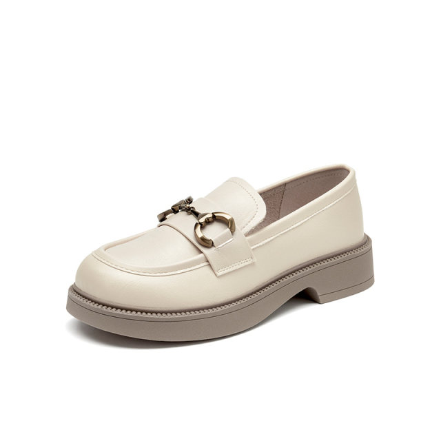 Dadong single shoes women's shoes spring new casual round toe boots horseshoe buckle thick heel small leather shoes lazy shoes 2715