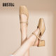 Dadong rear hollow sandals women's shoes 2025 summer new elegant thick high heels one-button square head rhinestone sandals 0041