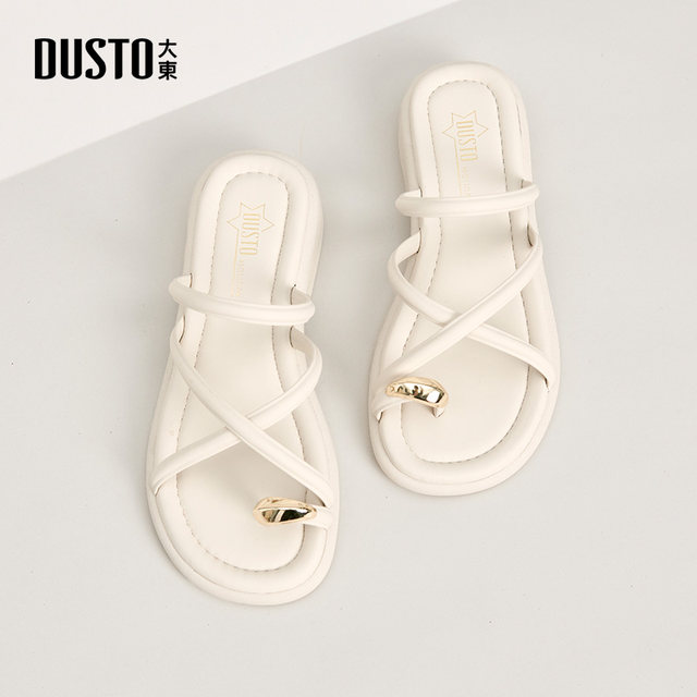 Dadong toe slippers women's shoes 2025 summer new fashion casual thick heel mid-heel round toe cover X1279