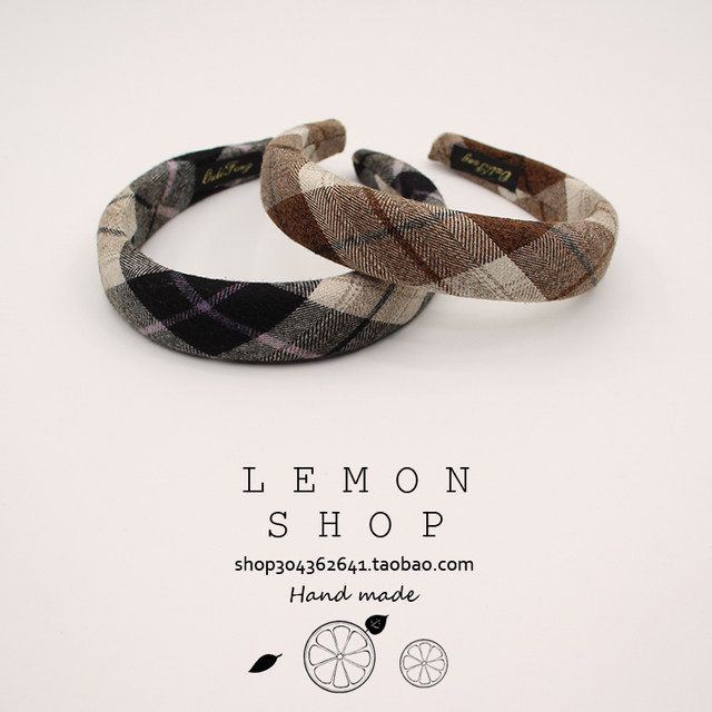 Sponge headband French forest style autumn and winter new plaid style high skull 2025 versatile headband hairpin headwear for women