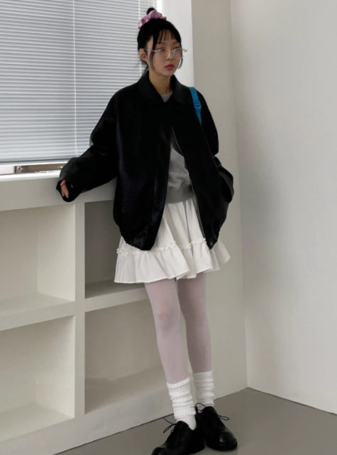 Exclusive type Korean retro sweet lace lace cream white pocket design elastic cake skirt short skirt