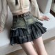American hot girl spliced ​​denim skirt for women in summer new high-waisted age-reducing slimming style A-line pleated skirt