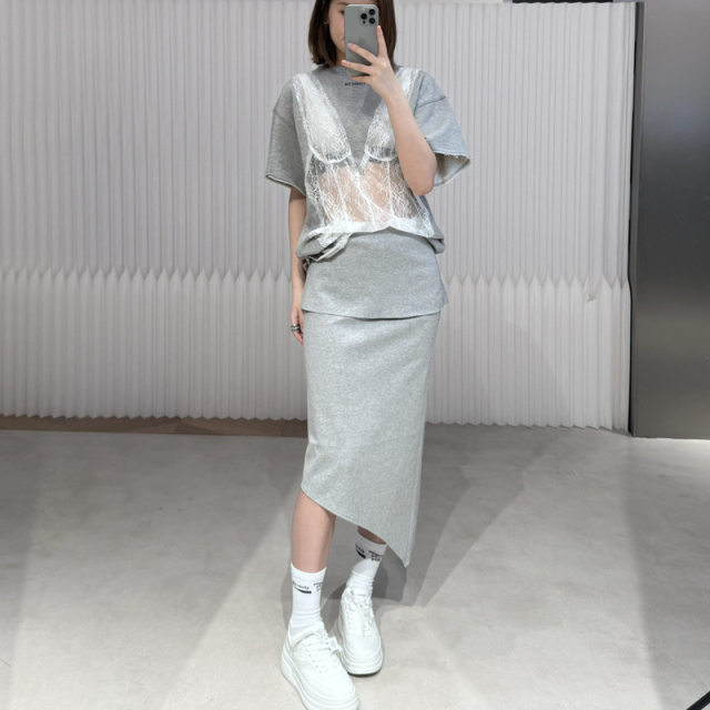 "Positive and negative two wears' designer brand 24 spring and summer crying girl asymmetric split double -layer straight half -body skirt