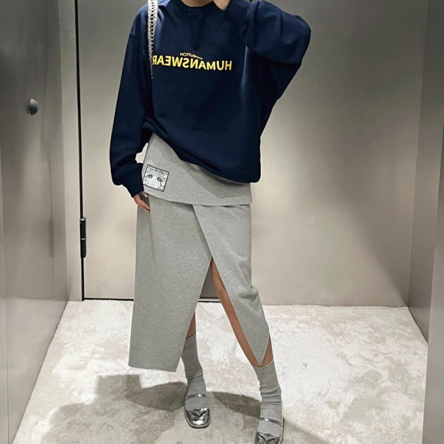 "Positive and negative two wears' designer brand 24 spring and summer crying girl asymmetric split double -layer straight half -body skirt