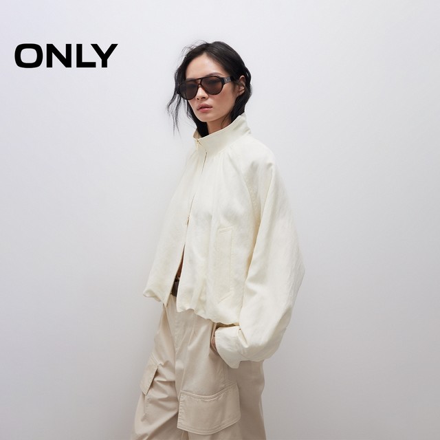 ONLY2025 summer new comfortable solid color pocket handsome stand collar design raglan sleeve thin loose jacket for women