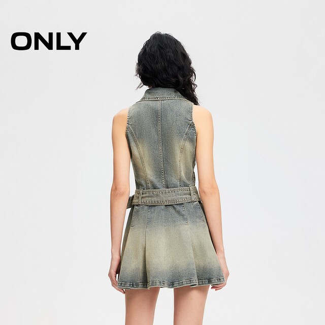 ONLY2025 summer new cool fabric fashionable hot girl versatile slim lapel denim dress

