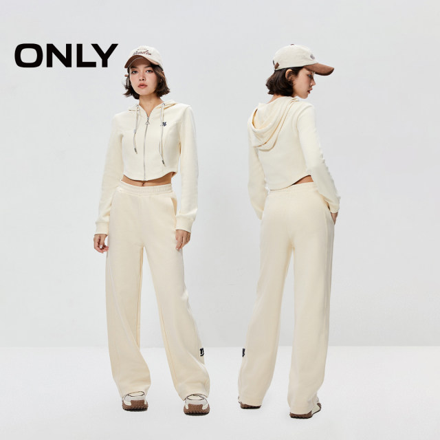 ONLY summer new solid color texture slimming straight sports sweatshirt/trouser pants glutinous rice casual pants set
