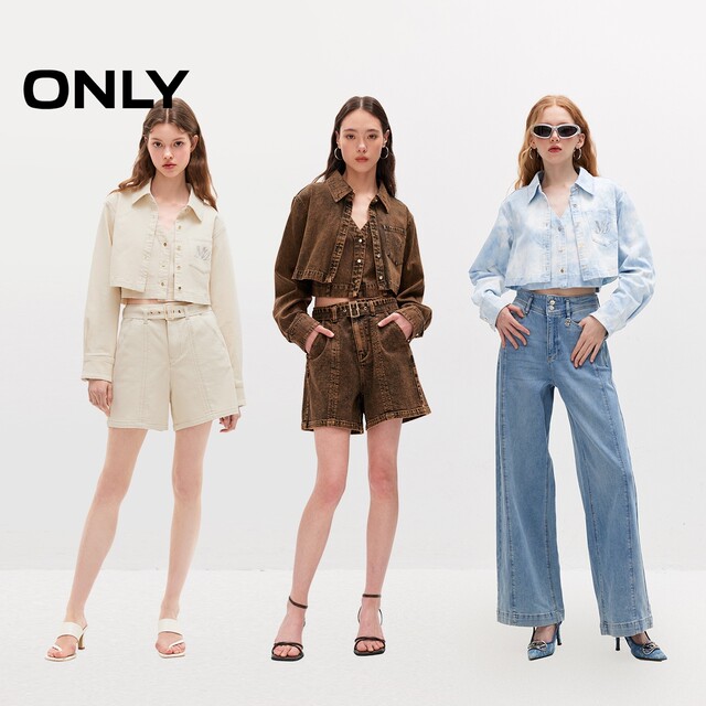 ONLY summer design sense two-piece set retro denim short long-sleeved shirt for women 124262005