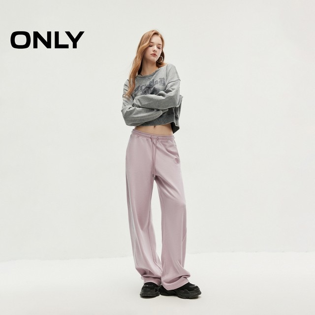 ONLY summer pure cotton casual versatile drawstring high waist straight-leg casual pants 12431D004
