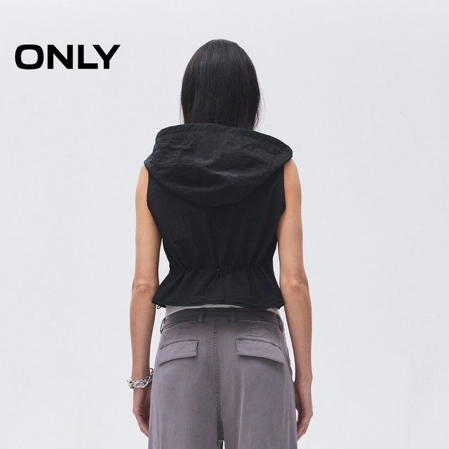 ONLY2025 summer new style practical hooded light solid color hem drawstring large pocket short vest for women