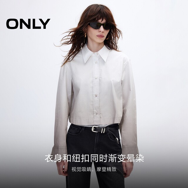ONLY2025 summer new modern lady style pure cotton gradient loose long-sleeved shirt for women 125105015