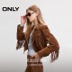 
ONLY2025 summer new wave motorcycle style design straight tassel short large lapel long sleeve leather jacket for women